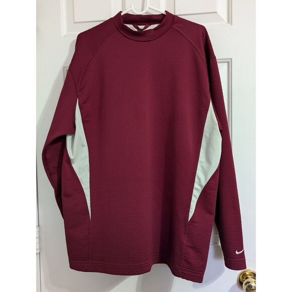 Nike Golf Shirt Men's Large Maroon White Waffle Knit Long Sleeve Stretch Dri Fit - Picture 1 of 8